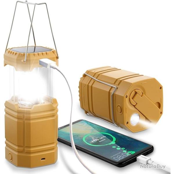 Lampe Solaire Camping Rechargeable,Lampe Torche pour Eclairage Extieur,Lanterne Camping IPX4 tanc