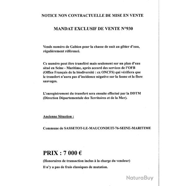 ( 76 ) SEINE-MARITIME - GABION CHASSE DE NUIT