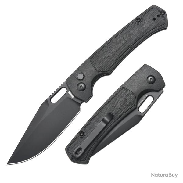 Couteau ArtisanCutlery Revel Black Lame Acier AR-RPM9 Manche FRN Button Lock KIVT ATZ1867PBBK