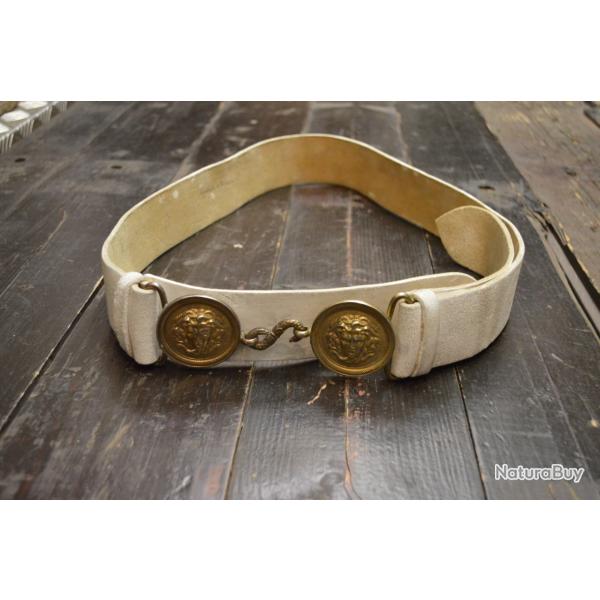 Ceinturon garde r�publicaine mod�le 1931 en cuir buffle blanc, boucle plaques m�duse. France WW2 (B)