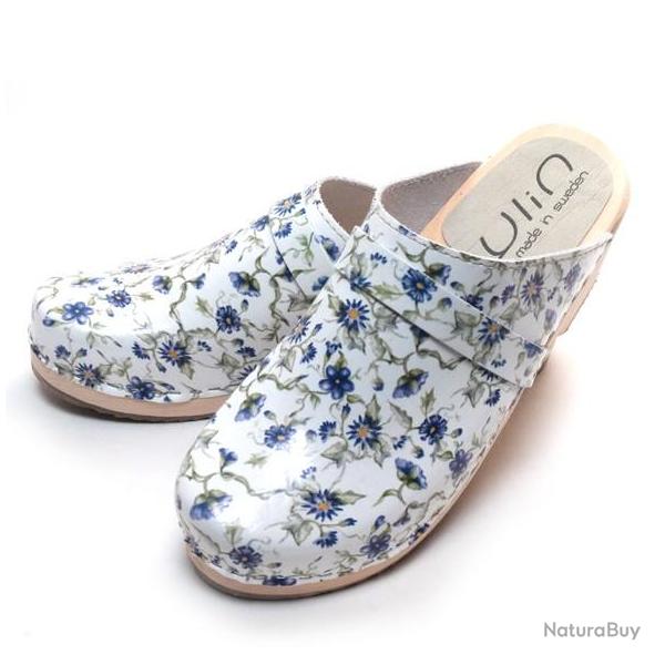 Sabot en bois femme su�dois cuir liberty marguerite bleuets 41 bleu turquoise