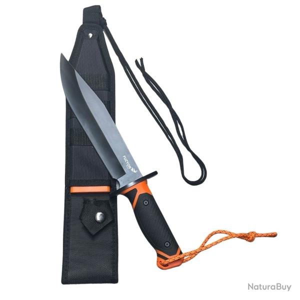 Couteau FUZYON lame noire 22cm manche synthtique noir et orange avec tui