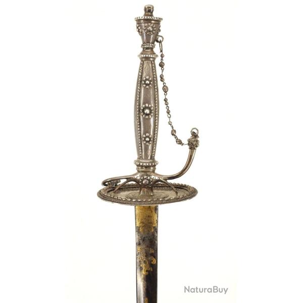 LUXUEUSE �P�E DE COUR EN ARGENT �POQUE LOUIS XVI LAME BLEUIE DOR�E - FRANCE ANCIENNE MONARCHIE Colle