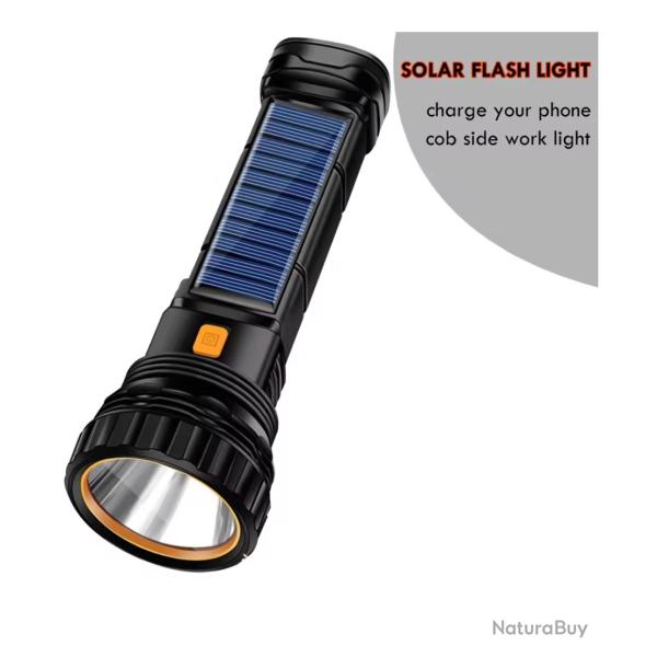 Lampe Torche LED Solaire Rechargeable 1000 Lumens - USB / �tanche - Powerbank & SOS