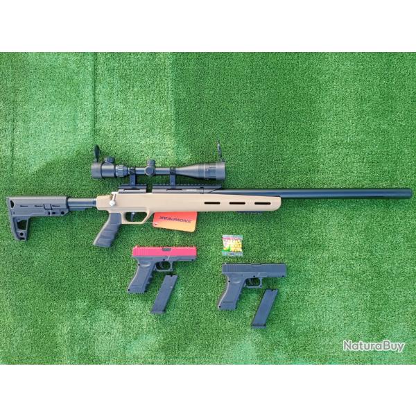 PACK2 Carabine PCP Snowpeak M30C 5,5 mm 19,9 J.+ lun. 4-16 x 40AO + Kit puissan + Pistolet Glock 17