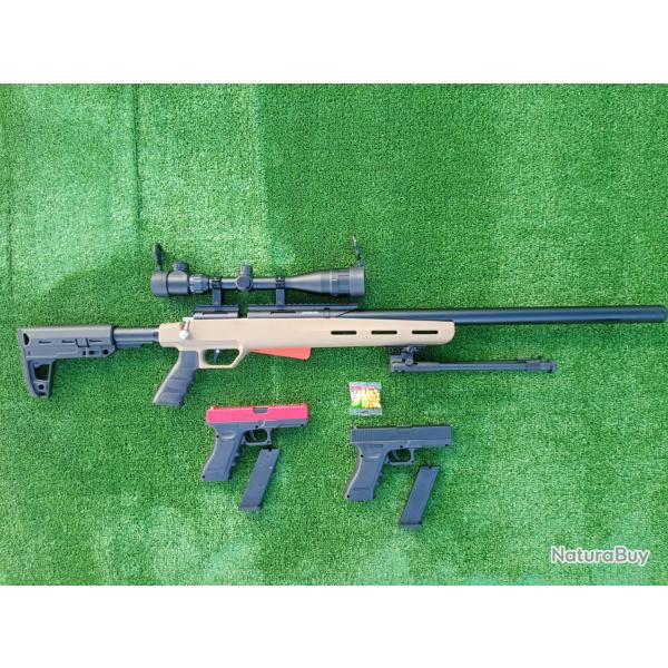 PACK3 Carabine PCP Snowpeak M30C 6,35 mm 19,9 J. + lunette 4-16 x 40AO + Bipied  + Kit puissan
