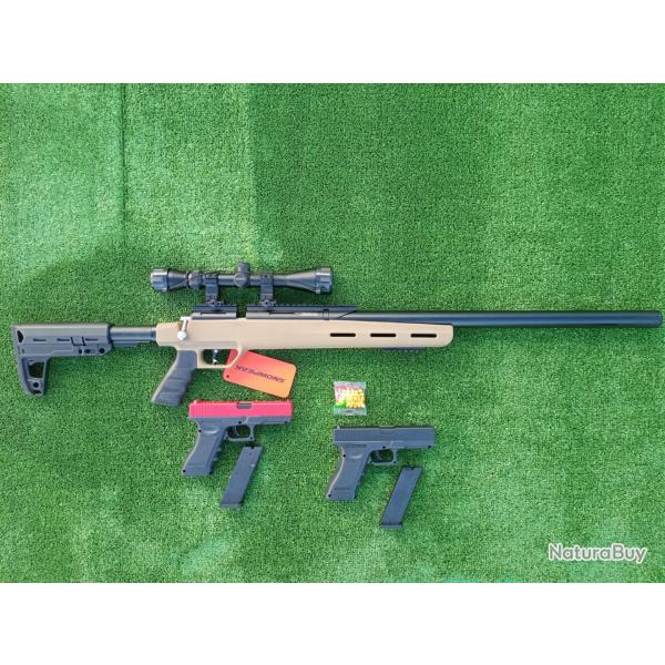 PACK6 Carabine PCP Artemis M30C 6,35 mm 19,9 J. + Lunette 4 x 32 + Kit puissanc + Cadeau Glock 17