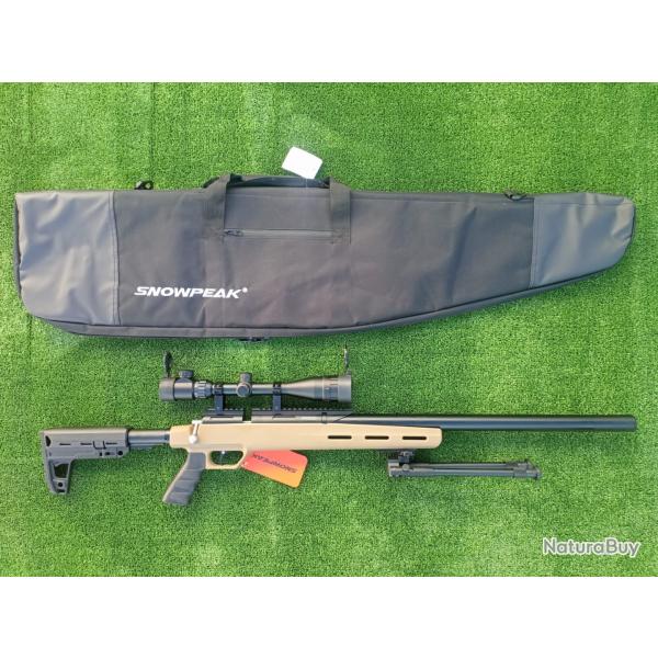 PACK9 Carabine PCP Snowpeak M30C 6,35 mm 19,9 J.+ lunette 4-16 x 40AO + Bipied + Kit puissance