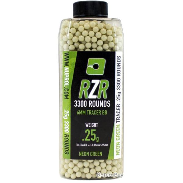Billes Airsoft 6mm RZR 0.25g bouteilles 3500 bbs TRACER vertes - 0,25g Verte