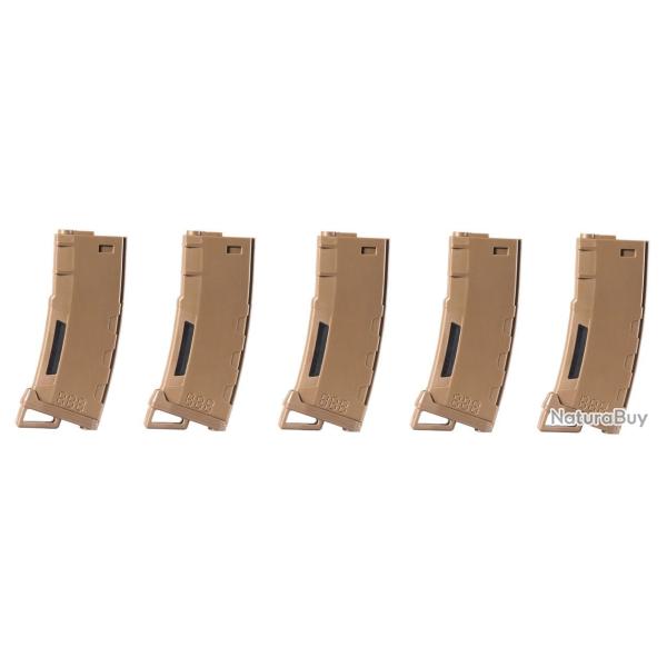 Pack de 5 chargeurs Mid-cap Speed 130 billes pour M4 AEG Tan - CHARGEUR LT 130 rds POLYMER M4/M16 TA
