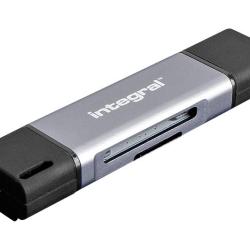 Lecteur de carte &agrave; double extr&eacute;mit&eacute; et microSD avec connecteurs USB-A et USB-C Integral