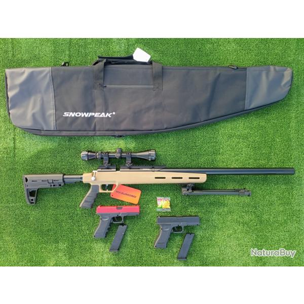 PACK16 Carabine SNOWPEAK M30C 5,5 mm 19,9 J.+ lunette 4 X32 + Sac transp. + Bipied + Kit p. + Cadeau