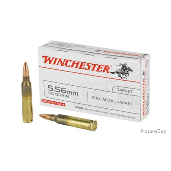 Munitions WINCHESTER calibre 223 Rem FMJ 55gr - 3.6g x20