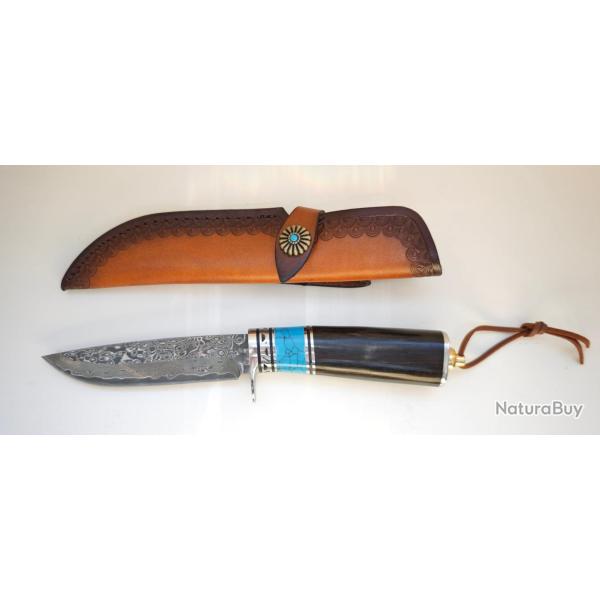 Albainox 32789 Couteau � lame fixe avec garde, lame damas de 24,5cm