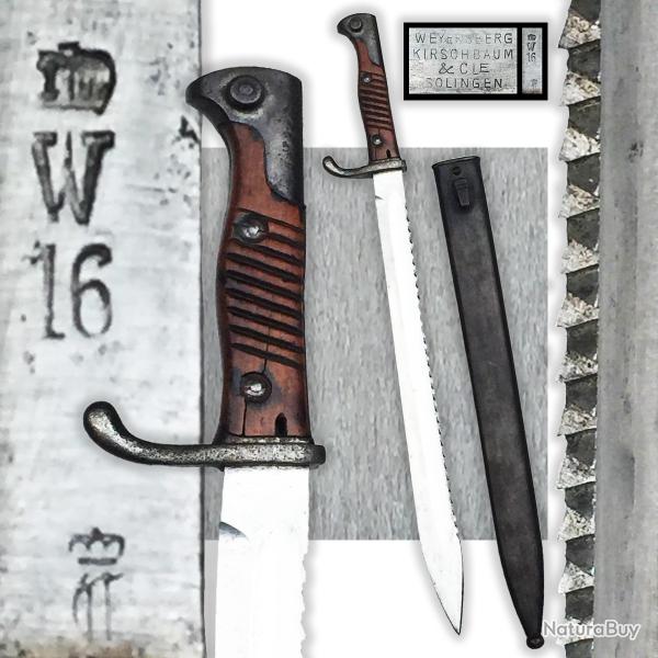 RARE BAONNETTE ALLEMANDE G98 SEITENGEWEHR S98/05 AVEC SCIE WEYERSBERG KIRSCH SOLINGEN 1915 ORIGINAL