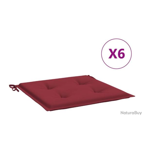 Coussins rouge bordeaux 40x40x4 cm en tissu Oxford pour chaises de jardin (x6)