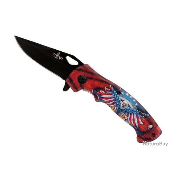 COUTEAU DECOR AIGLE AMERICAIN 11,5CM INOX NOIR + GRAVURE PRENOM