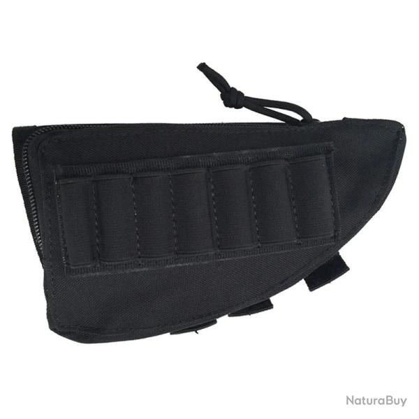 Pochette Tactique Crosse Fusil Nylon Molle Repose Joue Munitions Fermeture �clair Chasse et Tir Noir