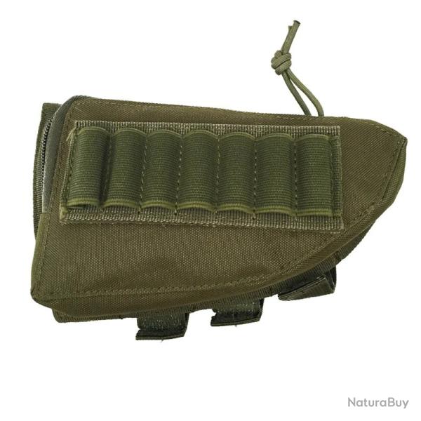 Pochette Tactique Crosse Fusil Nylon Molle Repose Joue Munitions Fermeture �clair Chasse et Tir Vert