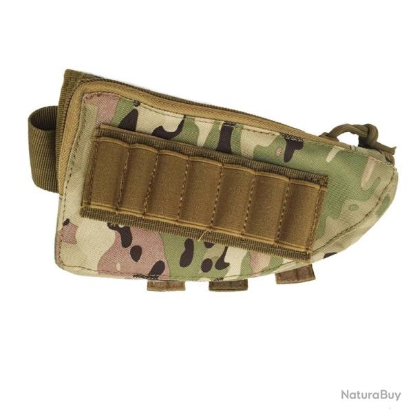 Pochette Tactique Crosse Fusil Nylon Molle Repose Joue Munitions Fermeture �clair Chasse et Tir Camo