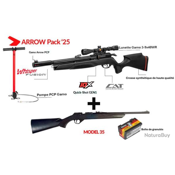 Vente Flash ! PACK PCP Gamo Arrow -Cal. 5.5 mm - 19.9J +  3-9x40WR + Pompe PCP + Daisy mod.35, 4,5mm