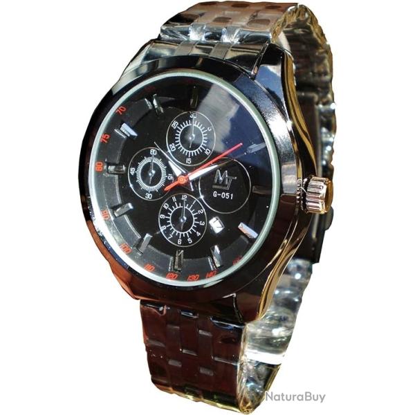 Montre M�tal Noir Fond Noir Avec Dateur Diam�tre 4.5cm Style Tactique