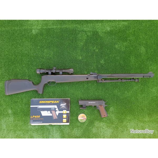 PACK-5 Carabine Piston Snowpeak SU1200S Canon Fixe Cal. 4,5 mm 19,9 j. + Pistolet-Laser LP400 4,5 mm