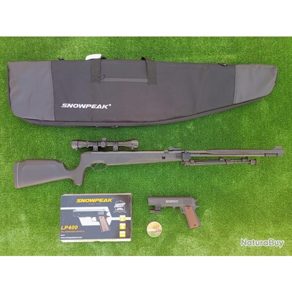PACK-7 Carabine Piston Snowpeak SU1200S Canon Fixe Cal. 4,5 mm 19,9 j. + Pistolet-Laser LP400 4,5 mm