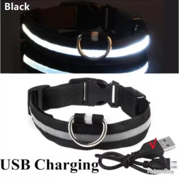COLLIER POUR CHIENS LUMINEUX -Taille 43-62CM - NOIR - LIVRAISON GRATUITE