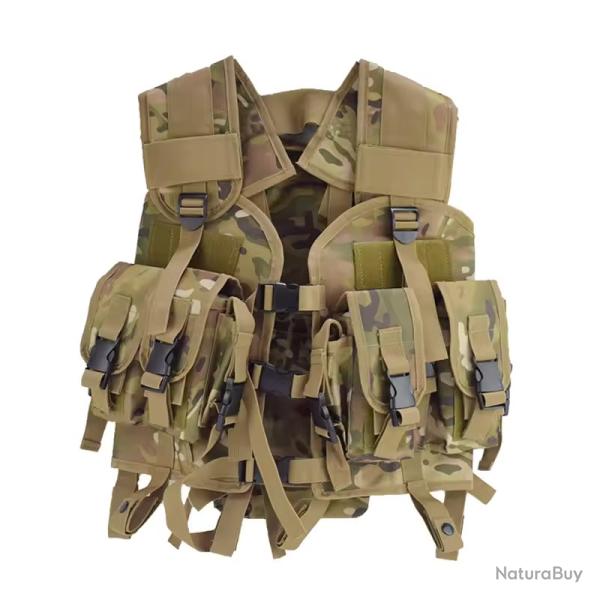 GILET TACTIQUE AIRSOFT CAMOUFLAGE POCHE DORSALE ET 4 POCHES VENTRALES - CP - LIVRAISON GRATUITE