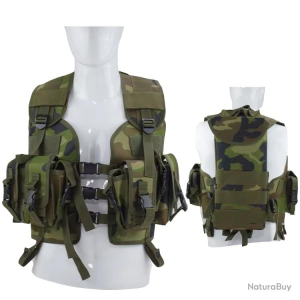 GILET MILITAIRE TACTIQUE CAMOUFLAGE PORTE CHARGEURS ET EMPLACEMENT POCHE A EAU - JUNGLE - LIVRAISON