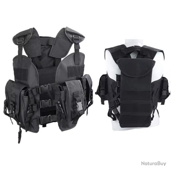 GILET TACTIQUE ARM�E - PORTE-CHARGEURS ET POCHE DORSALE - NOIR - LIVRAISON GRATUITE