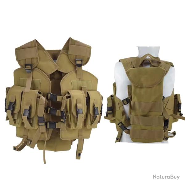 GILET TACTIQUE AIRSOFT POCHE DORSALE ET 4 POCHES VENTRALES - TAN - LIVRAISON GRATUITE
