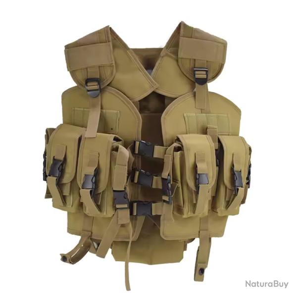 GILET MILITAIRE TACTIQUE PORTE CHARGEURS ET EMPLACEMENT POCHE A EAU - TAN - LIVRAISON GRATUITE