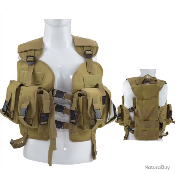 GILET TACTIQUE ARM�E - PORTE-CHARGEURS ET POCHE DORSALE - TAN - LIVRAISON GRATUITE