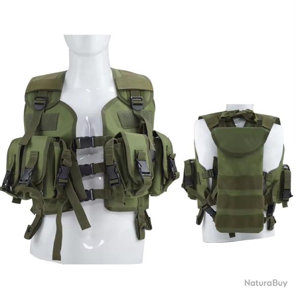 GILET MILITAIRE TACTIQUE PORTE CHARGEURS ET EMPLACEMENT POCHE A EAU - VERT - LIVRAISON GRATUITE