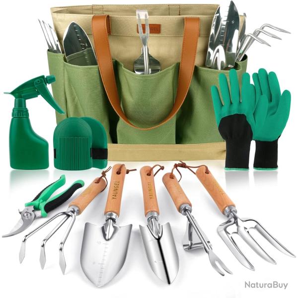 Ensemble d'Outils de Jardinage,10 Pices en Acier Inoxydable  Usage intensif avec poigne - Vert