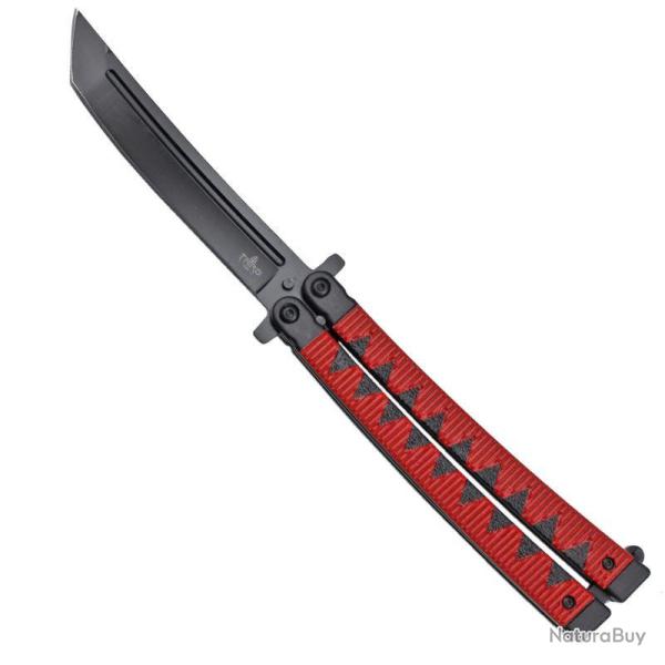 COUTEAU PAPILLON THIRD LAME ACIER NOIRE MANCHE NINJA ROUGE