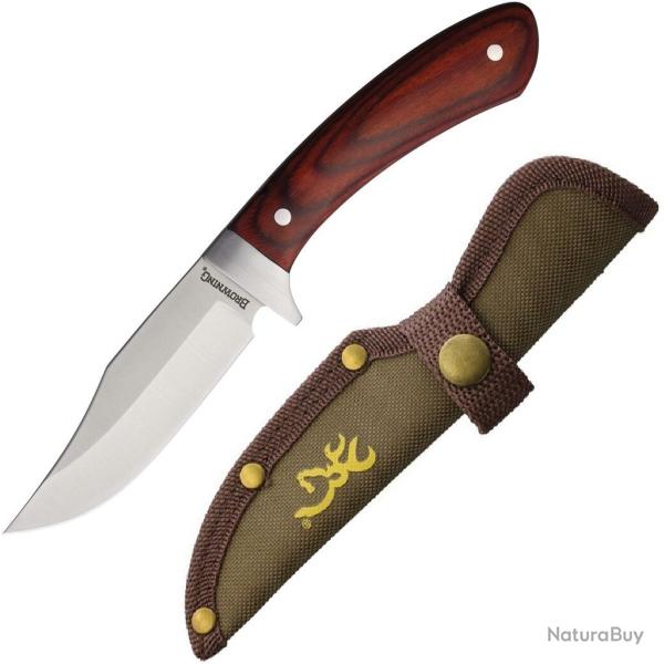Couteau de Chasse Browning Lame Clip Point Acier Inox Manche Bois Etui Nylon BR0575B