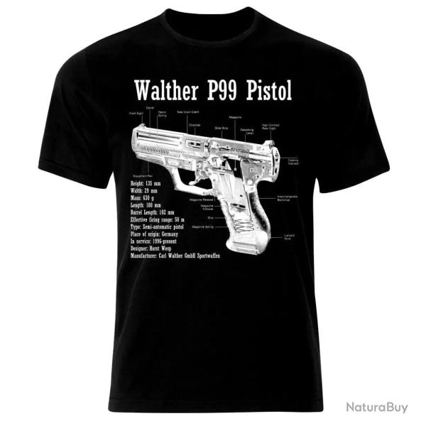 T shirt Walther P99 manches courtes Noir