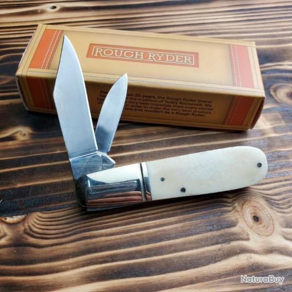 Couteau Rough Rider White Smooth Bone Barlow Lames Acier 440 Manche Os RR198