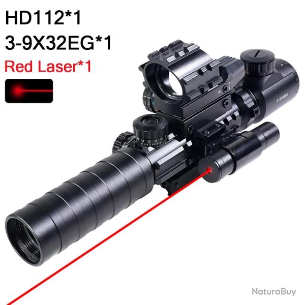 Vise optique pour fusil d'extrieur 3-9X32EG, rouge/vert -**Red Laser Combo