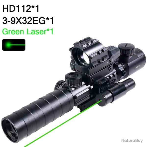 Vise optique pour fusil d'extrieur 3-9X32EG, rouge/vert -*Green Laser Combo LIVRAISON GRATUITE