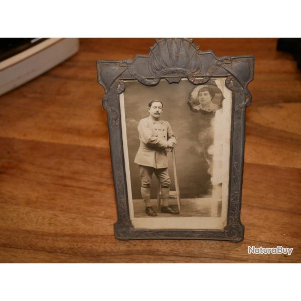 Photo avec cadre d'un POILU et sa femme "FRANCE, L'UNION FAIT LA FORCE, RESISTE"
