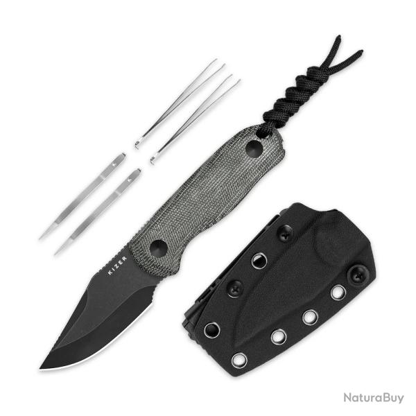 Couteau Kizer Drop Bear Fixed Lame Acier AEB-L Manche Micarta Noir Etui Kydex KI1092A1