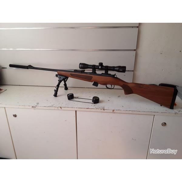 Carabines a verrou Hatsan ECSORT Cal.22lr bois can.56cm + lunette 4x32 + bipied + silencieux