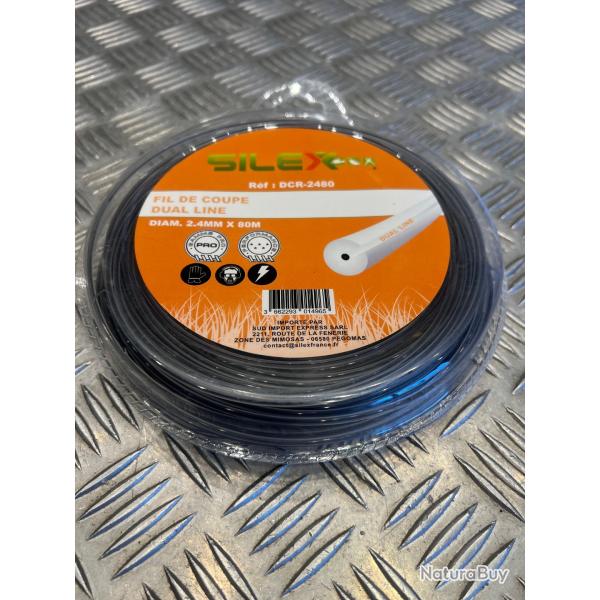 Bobine fil coupe rond dual line debroussailleuse 80 m X diam 2,4 mm silex gamme pro