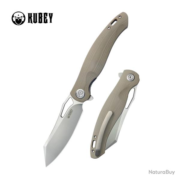 Couteau Kubey Drake Tan Manche G10 Lame Tanto Acier AUS-10 KIVT Linerlock Clip KUB239J