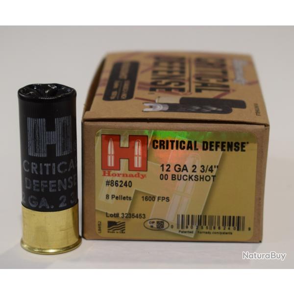 BOITE DE 10 CARTOUCHES HORNADY CAL 12/70 CHEVROTINES CRITICAL DEFENSE 86240