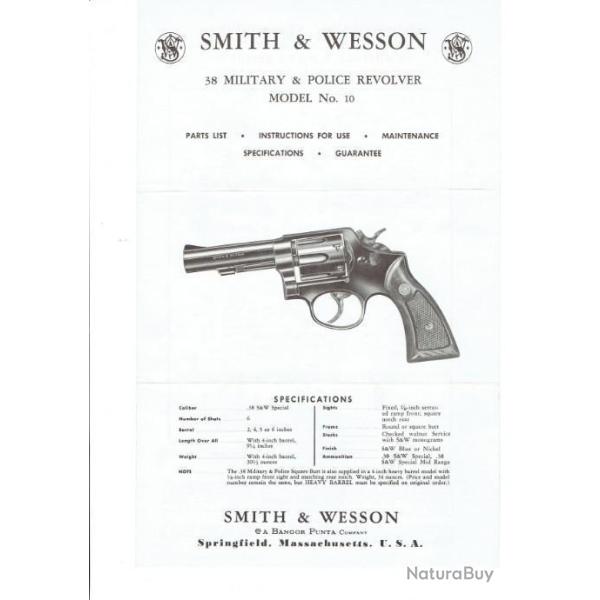 notice SMITH WESSON modle 10 SMITH & WESSON 10 (envoi par mail) - VENDU PAR JEPERCUTE (m2423)